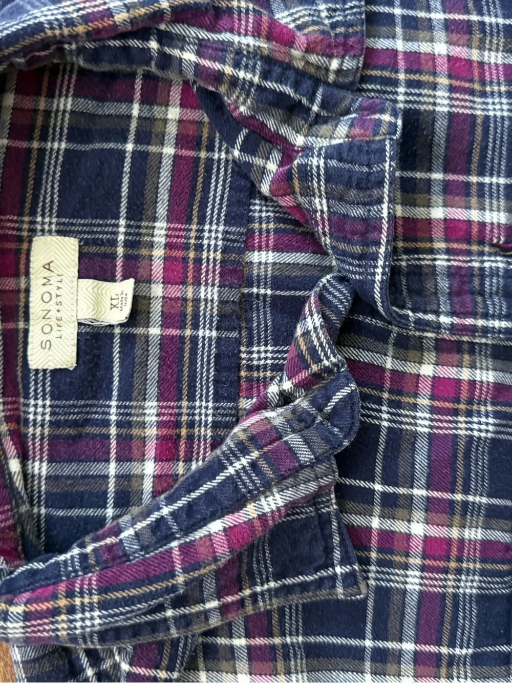 Sonoma Navy and Burgundy Plaid Button-Down Shirt